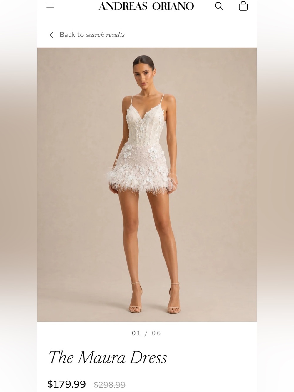 Maura Dress - White Feathered Mini Dress NEVER WORN - Picture 1 of 3